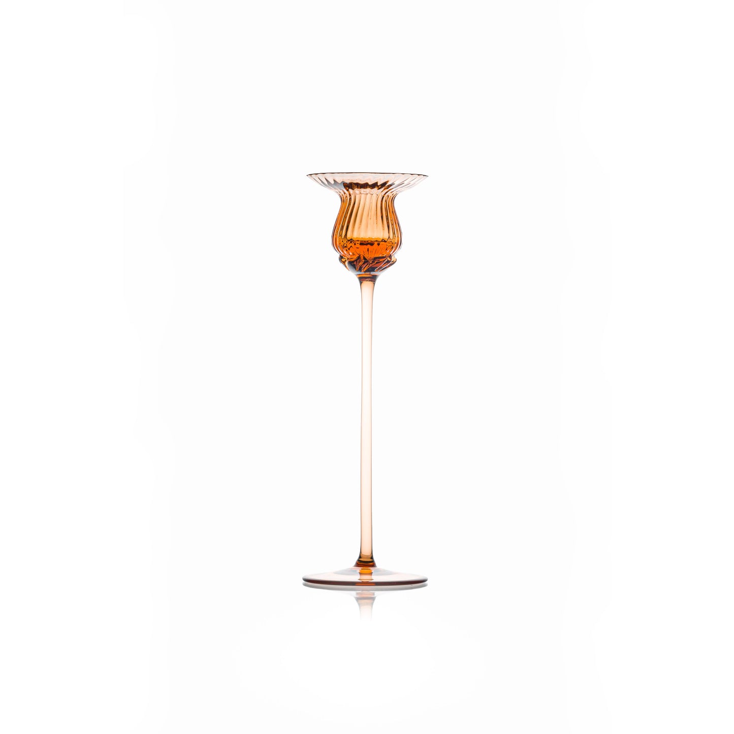 Tall candle holder in Bohemian glass - brown amber