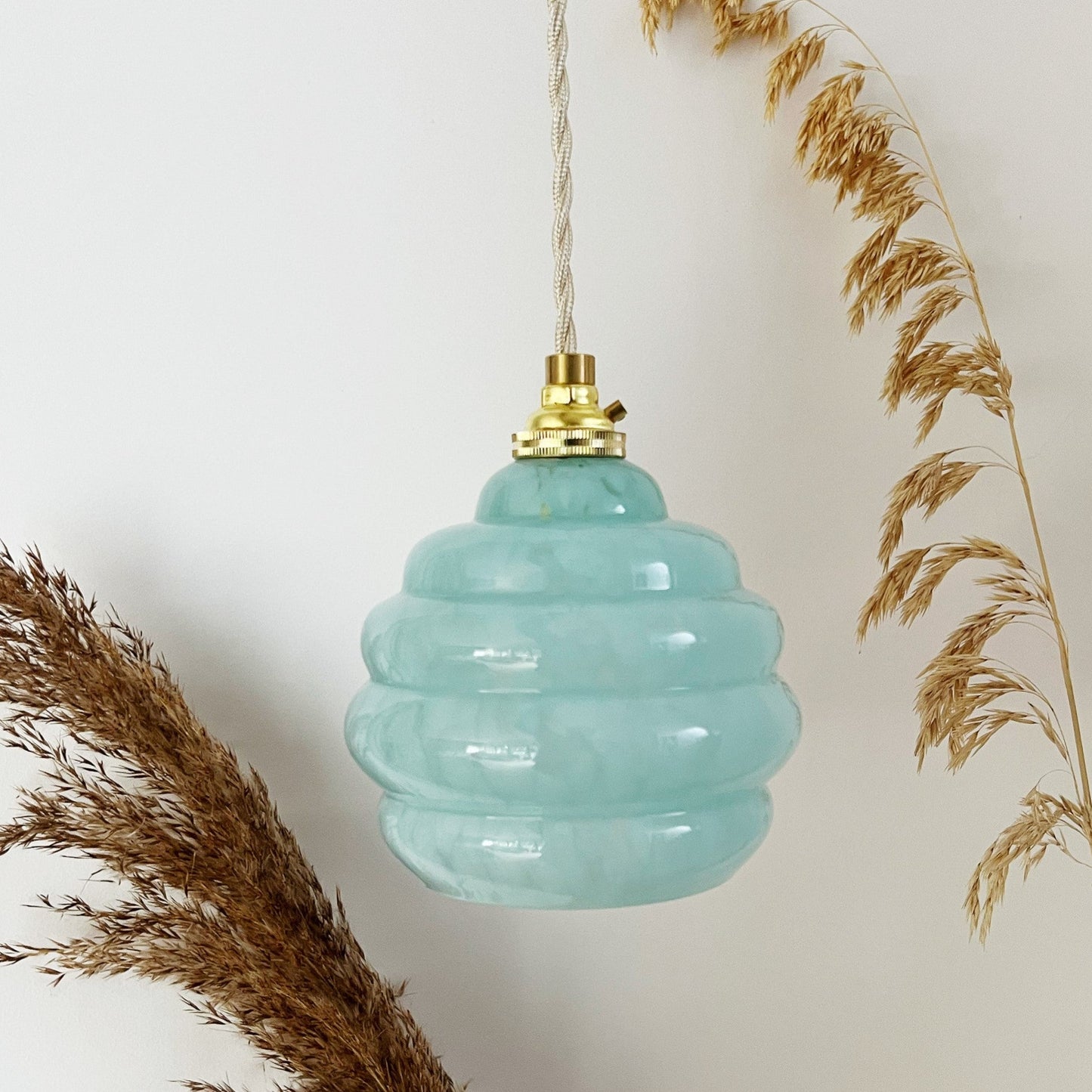 Upcycled portable lamp in Clichy's glass - blue