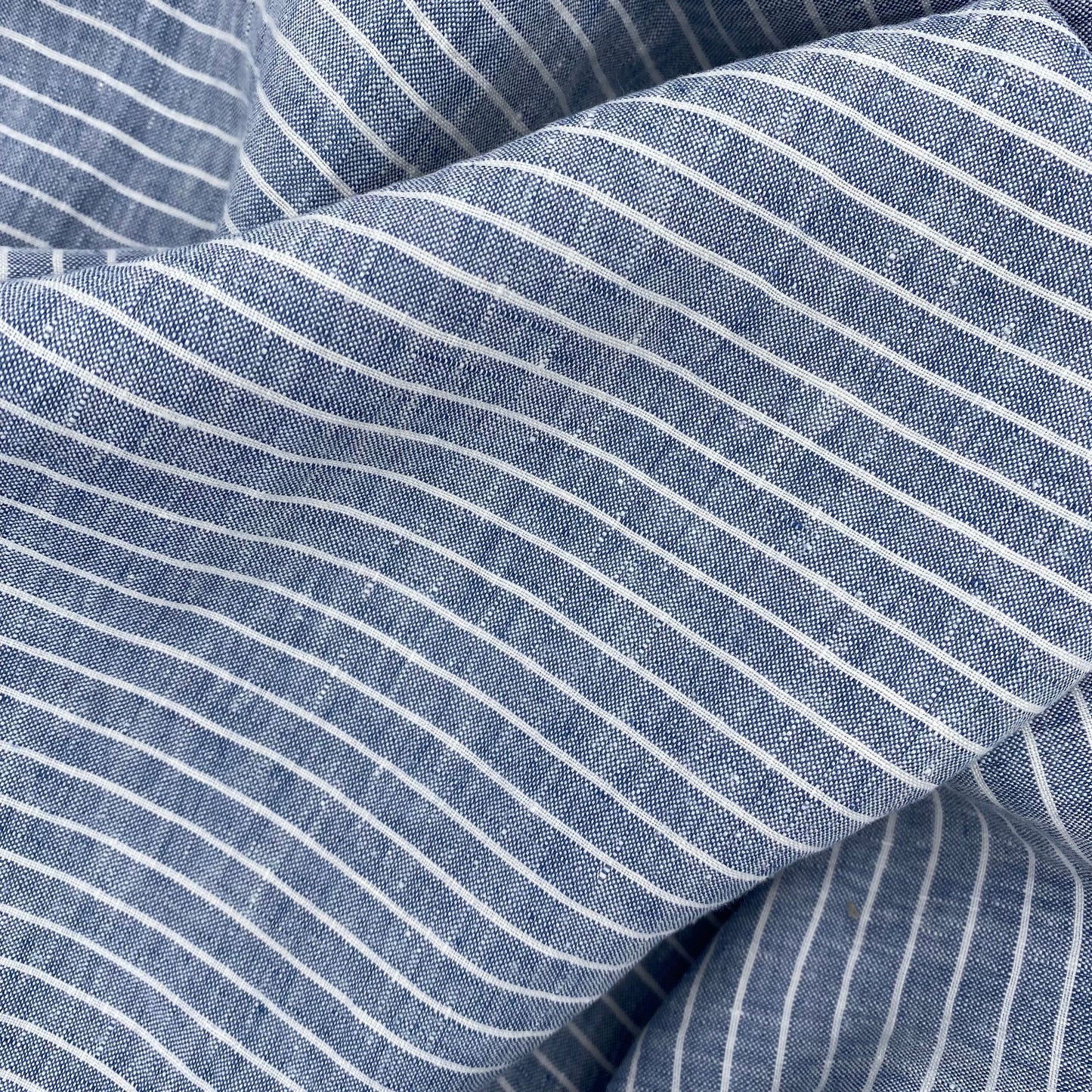 100% European linen tablecloth - striped blue and white