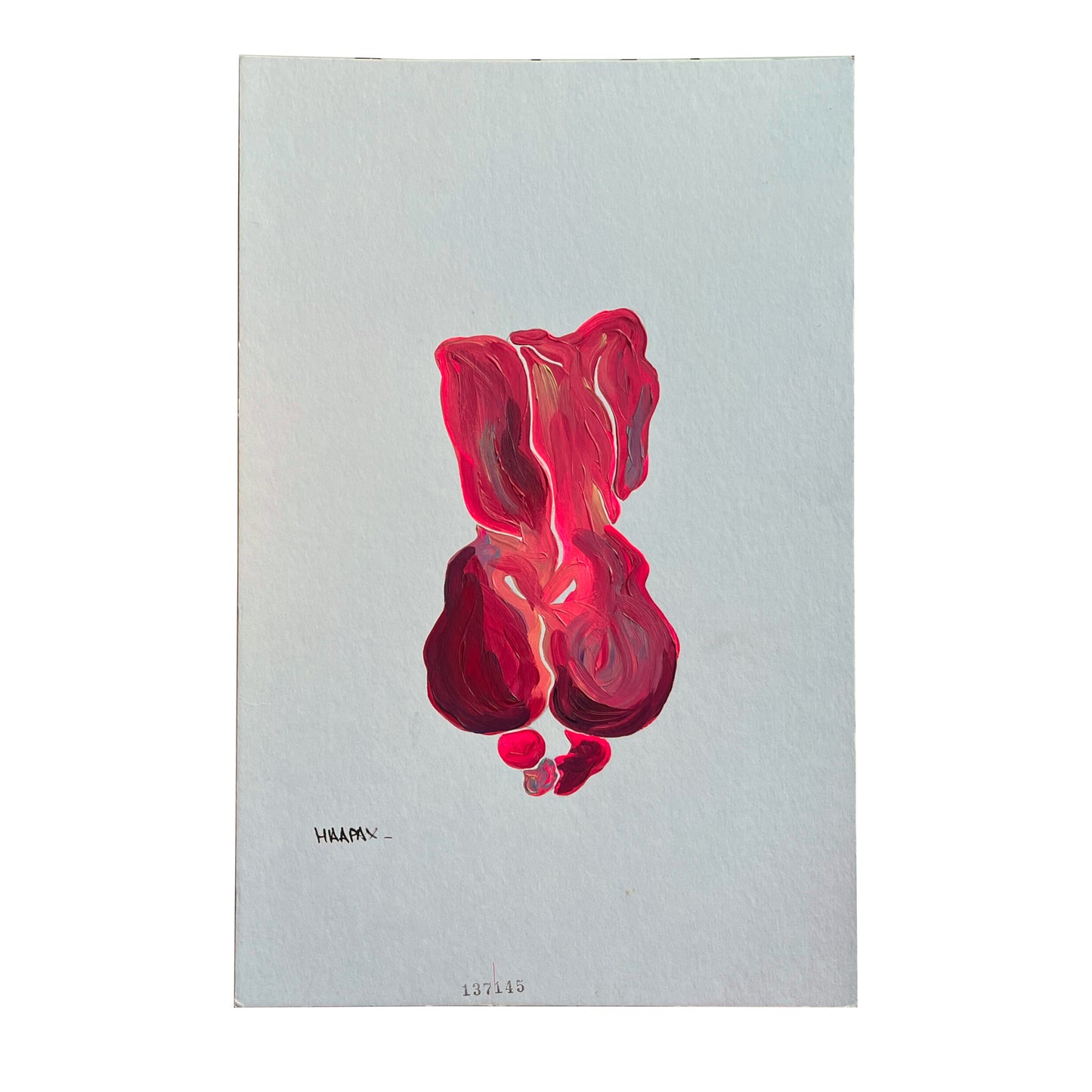 peinture sur support upcyclé - la femme assise rouge