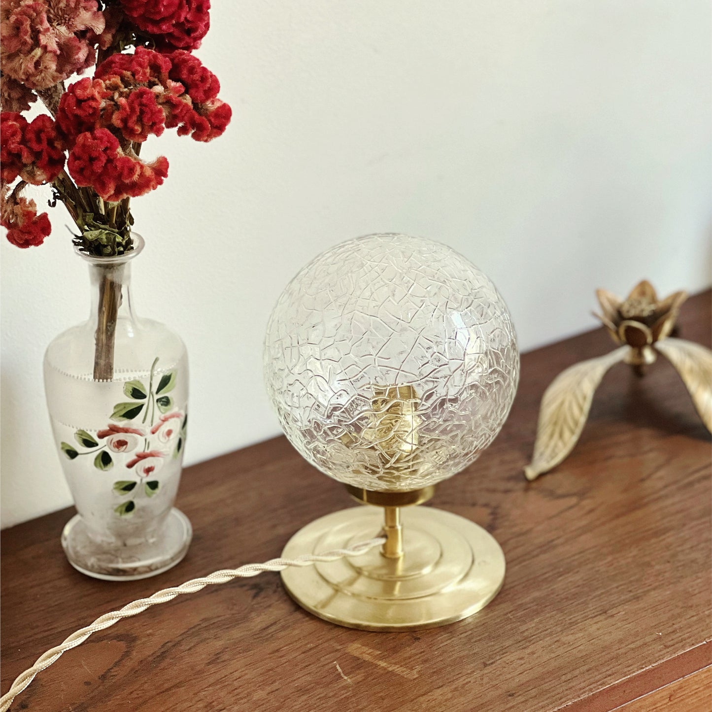 Upcycled table lamp in "crazed" glass
