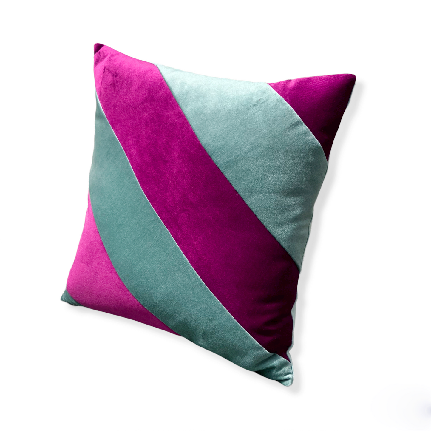Coussin en velours upcyclé violet et céladon
