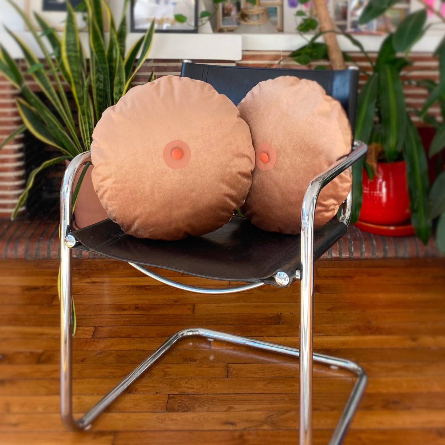 Upcycled satin boob cushion - powder pink