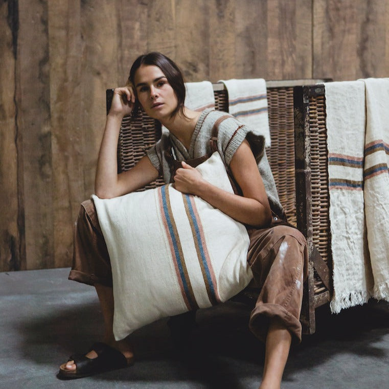 Housse de coussin déco en lin 100% européen Harlan Stripe