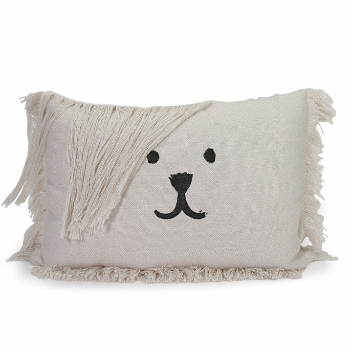 Coussin Bouboule en tissu upcyclé écru