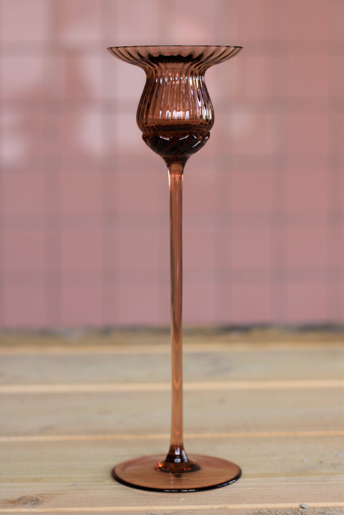 Tall candle holder in Bohemian glass - brown amber