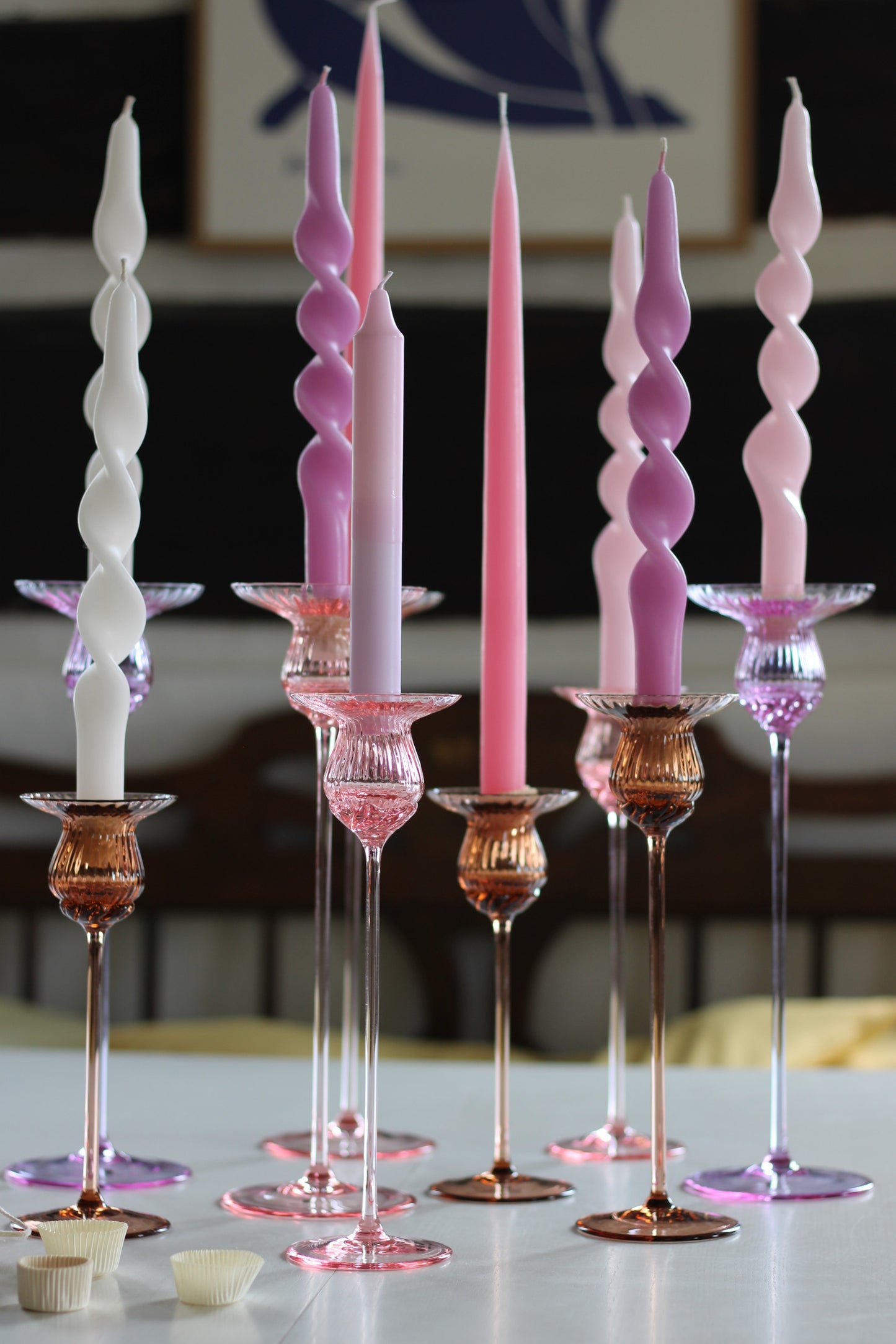 Tall candle holder in Bohemian glass - brown amber