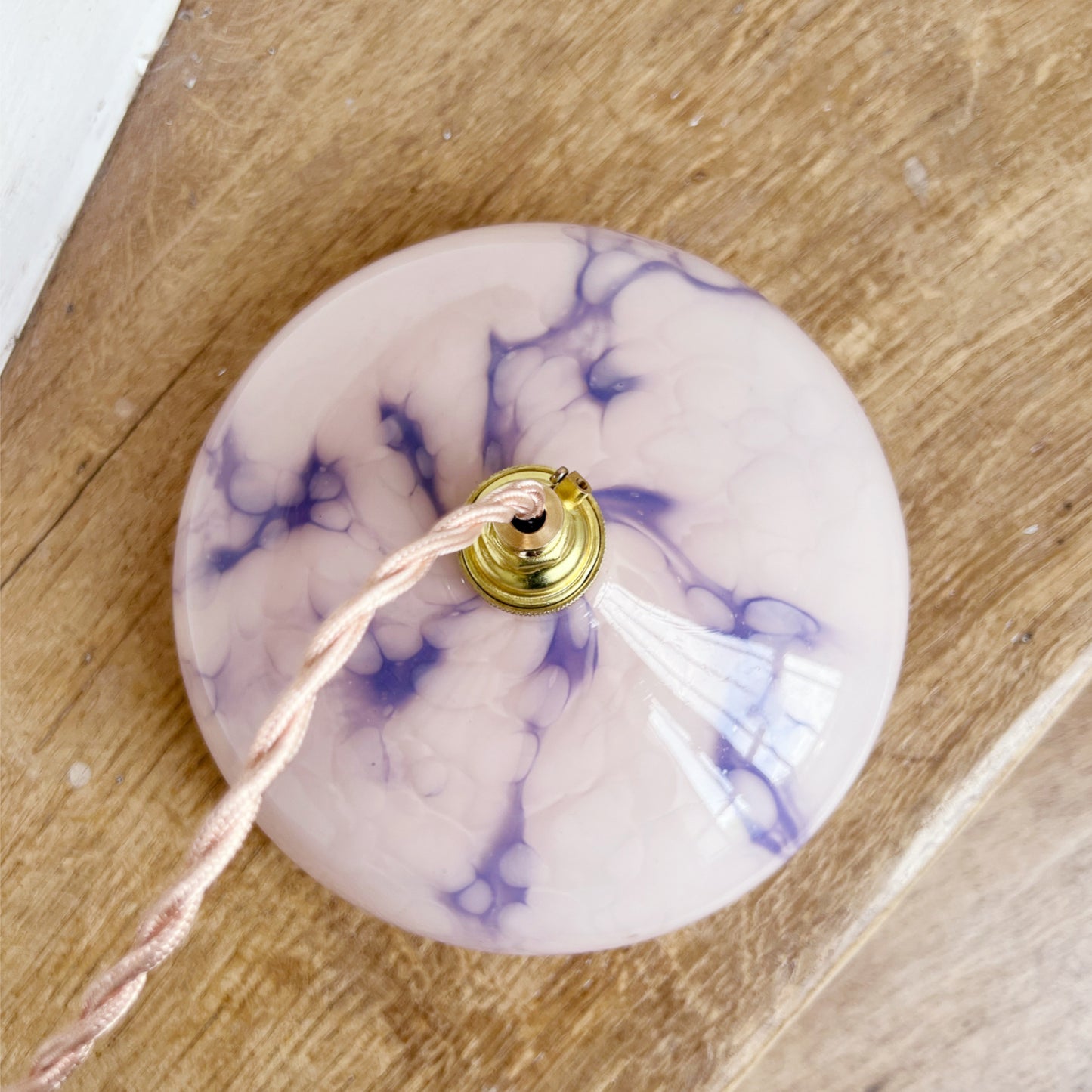 Upcycled ceiling light in marbled pink glass