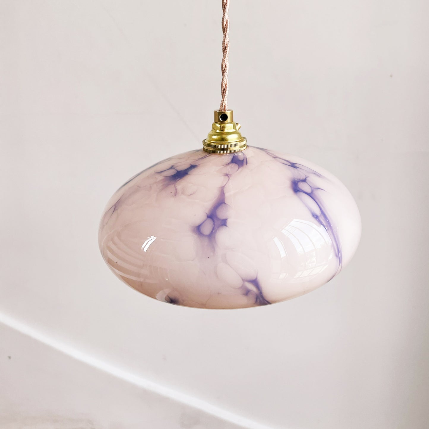 Upcycled ceiling light in marbled pink glass
