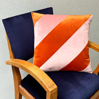 Upcycled velvet cushion - pink & orange