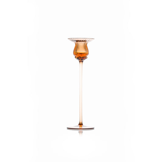 Tall candle holder in Bohemian glass - brown amber