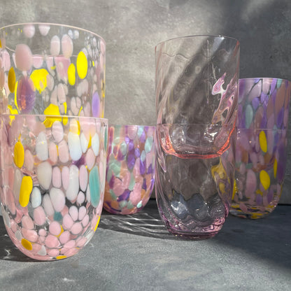 Bohemian glass tumbler - even pinker confetti