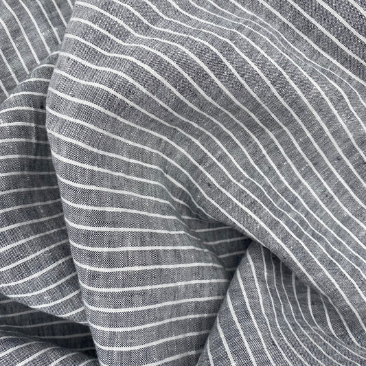 100% European linen tablecloth - striped graphite and white