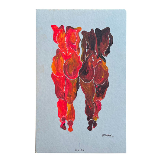 peinture sur support upcyclé - les deux femmes rouges