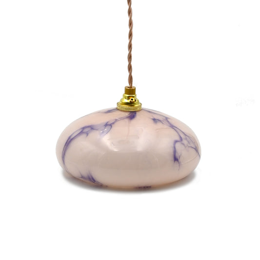 Upcycled ceiling light in marbled pink glass