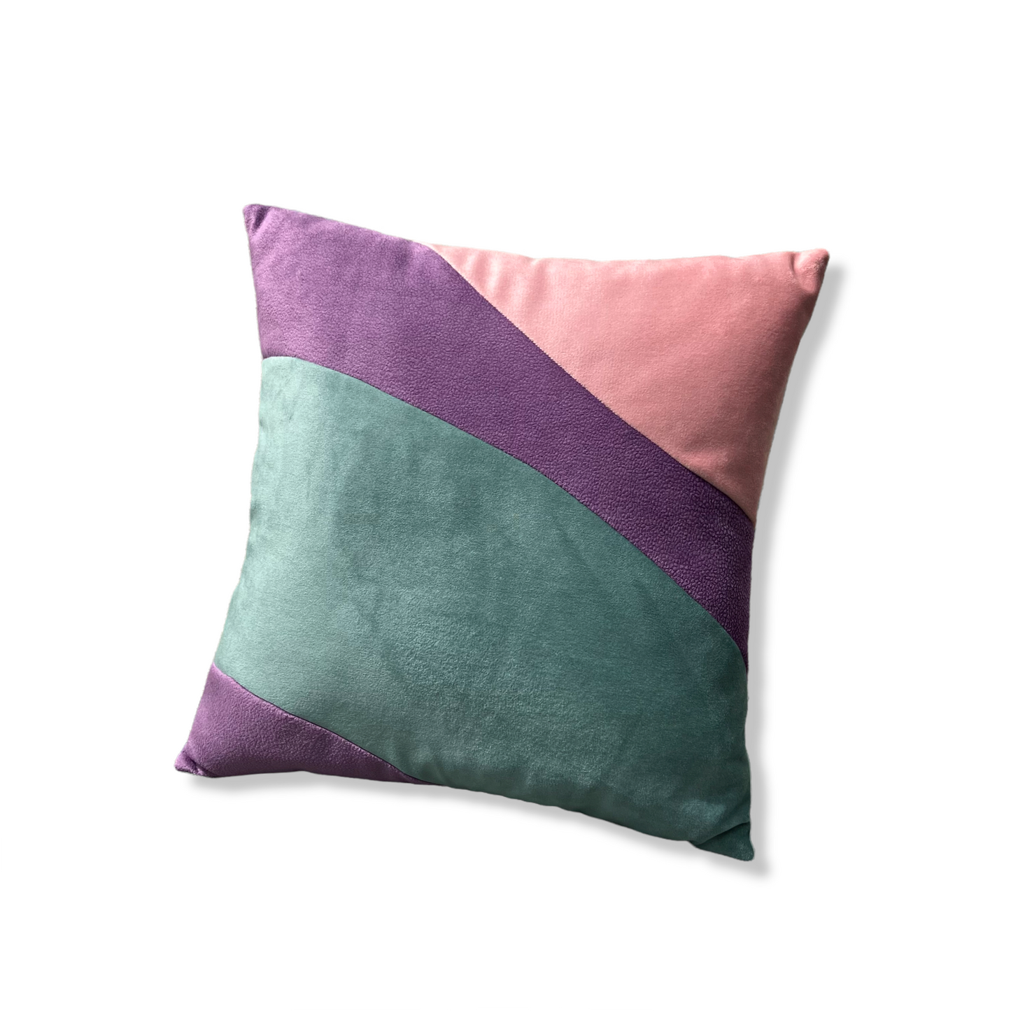 Upcycled velvet cushion - pink, lilac & celadon