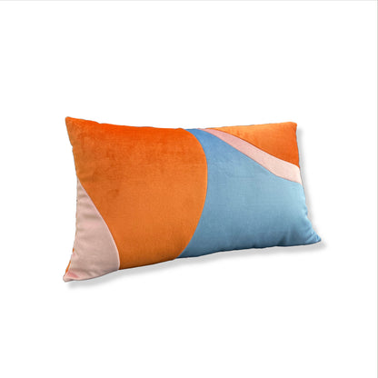 Upcycled velvet cushion - pink, orange & blue