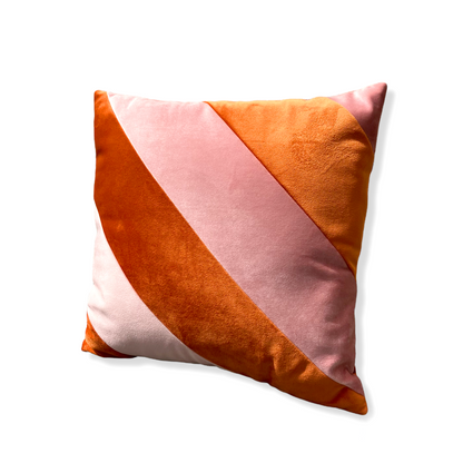 Upcycled velvet cushion - pink & orange