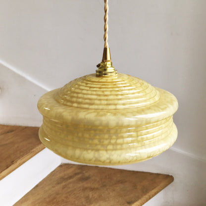 Upcycled ceiling light in yellow Clichy's glass