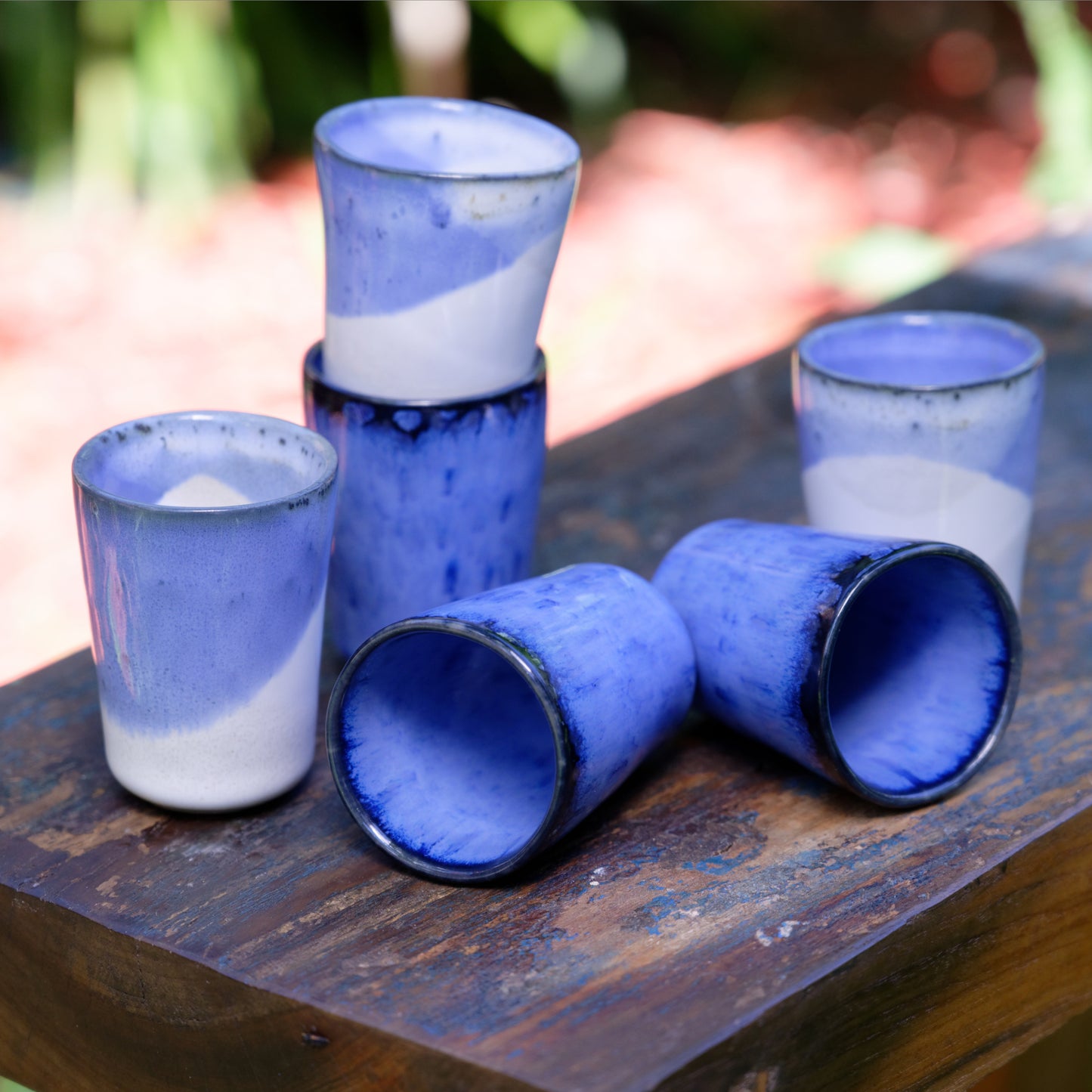 Set 6 expresso cups in Portuguese stonewear - Amazônia Azul & Salty Sea