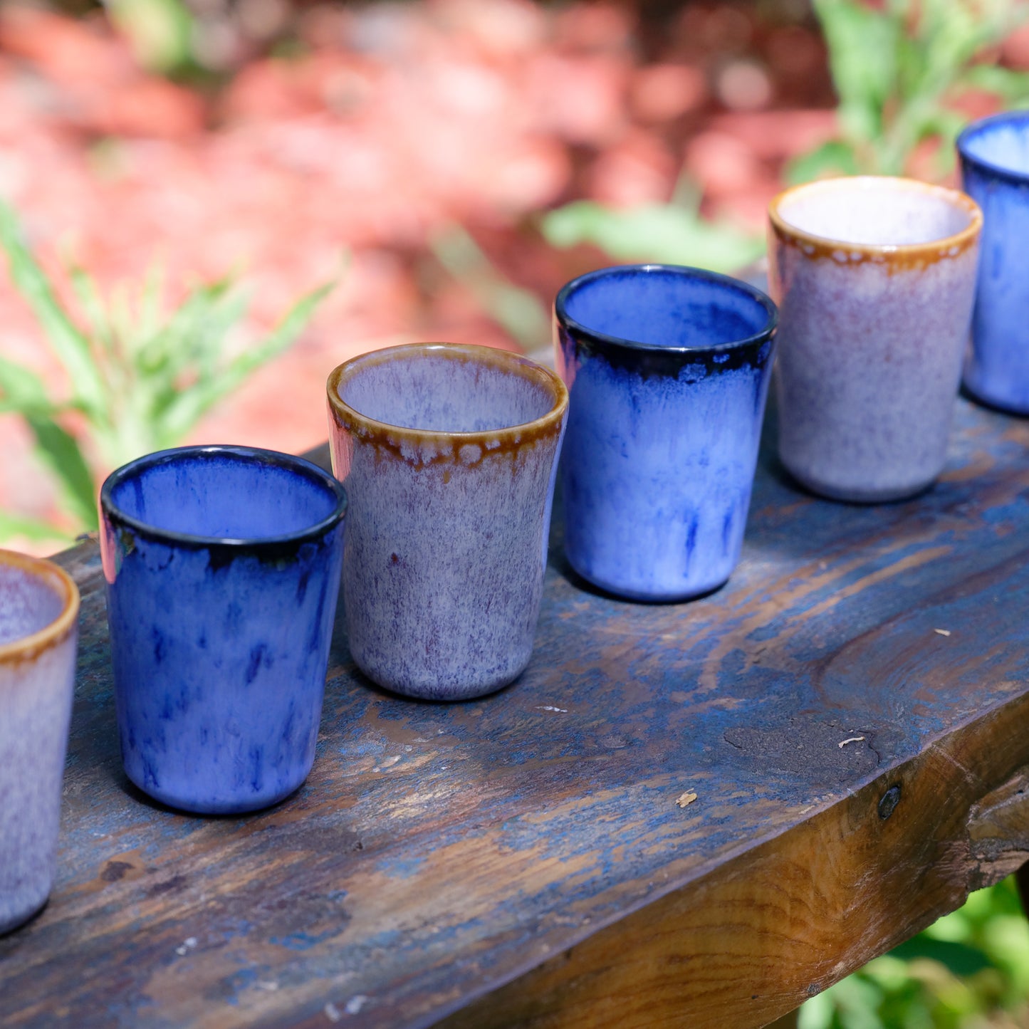 Set 6 expresso cups in Portuguese stonewear - Amazônia Azul & Creme
